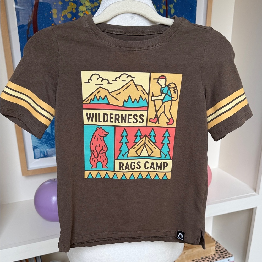 Rags - Kids Retro Short Sleeve Wilderness Camp Adventure T-Shirt - Size: 3/4